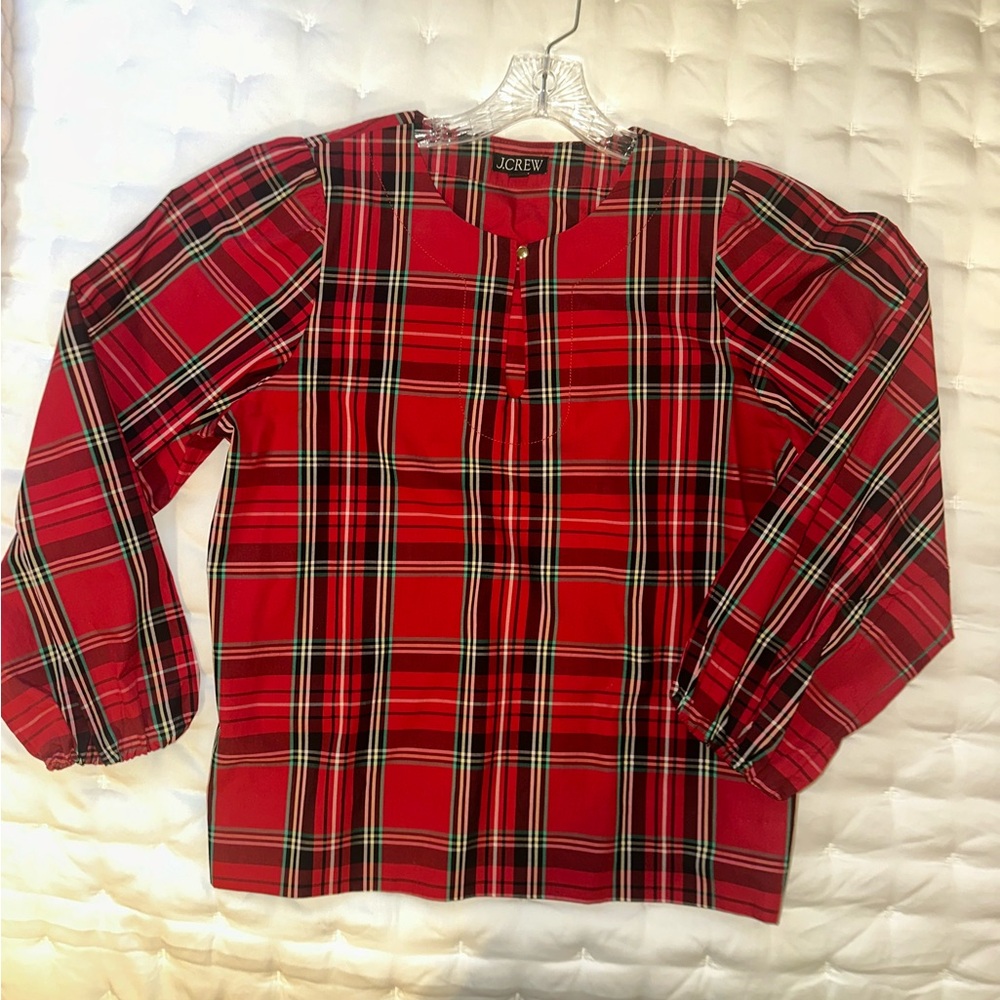 J Crew red plaid cotton blouse size M